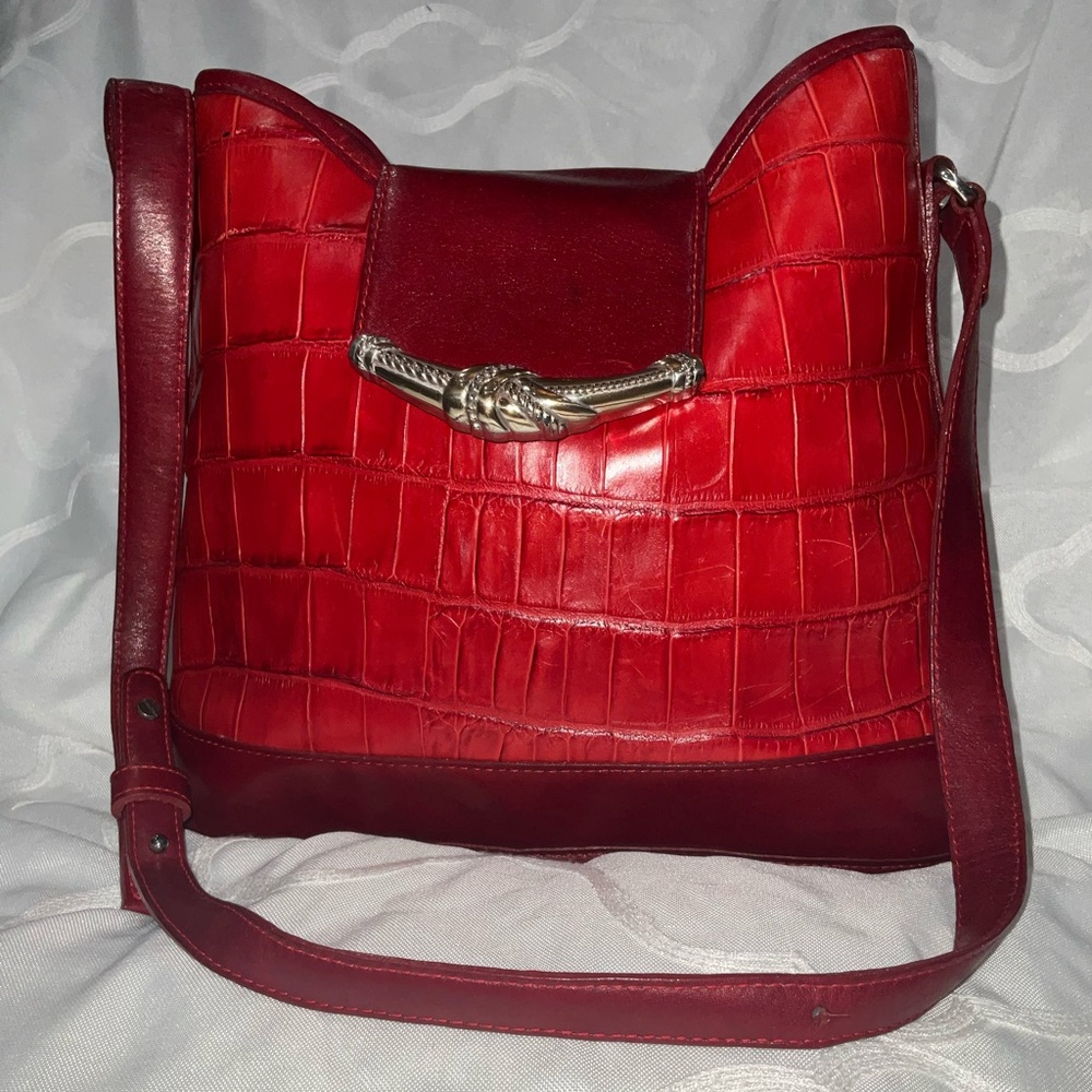 Vintage Brighton embossed crocodile red leather shoulder bag
